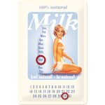 Plaque en métal 20 X 30 cm PIN-UP : calendrier perpétuel Milk/Lait