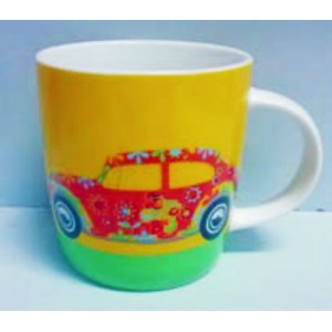 Tasse à café (coffee mug) VW Volkswagen BEETLE COX verte et jaune