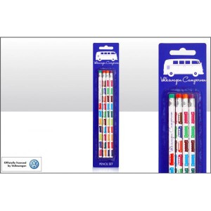 Elgate VW Lot de 4 crayons avec gomme Bulli T1/rayures colorées 