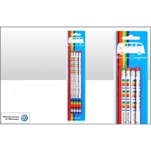 Set de 4 crayons VW Volkswagen T1 Bulli lignes multicolores
