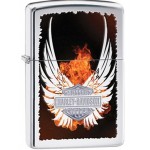Briquet essence Zippo Harley-Davidson logo Bar & Shield ailé et enflammé