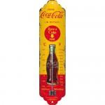 Thermomètre : Coca-Cola petite bouteille sur fond jaune et rouge