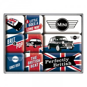 Set de 9 magnets : MINI DEPUIS 1959 PERFECTLY BRITISH + LOGO