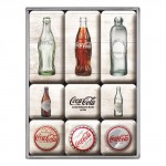 Set de 9 magnets : Bouteilles et capsules Coca-Cola au fil du temps
