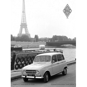 Plaque en métal 20 X 30 cm : Renault 4 à la tour Eiffel