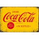 Plaque en métal mate neuve XL 40 x 60 cm : Publicité Coca-Cola jaune et rouge