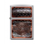 Briquet essence Zippo Harley-Davidson logo Bar & Shield sur fond aspect tôlé