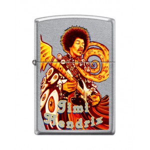 Briquet essence Zippo Jimi Hendrix en concert version multicolore sur fond street chrome