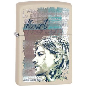 Briquet essence Zippo Kurt Cobain du groupe Nirvana en gros plan
