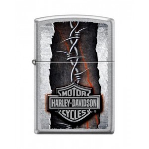 Briquet essence Zippo Harley-Davidson logo Bar & Shield sur fil barbelé