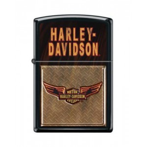 Briquet essence Zippo Harley-Davidson logo ailé sur fond noir