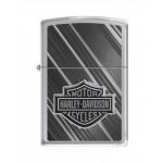 Briquet essence Zippo Harley-Davidson logo Bar & Shield sur texture oblique