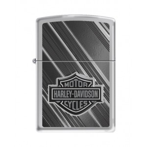 Briquet essence Zippo Harley-Davidson logo Bar & Shield sur texture oblique