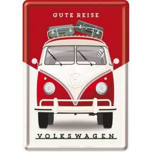 Plaque en métal 14 X 10 cm VW Volkswagen T1 Bulli rouge et blanc de face