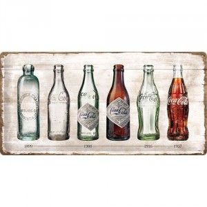 Plaque en métal 25 x 50 cm : Coca-Cola évolution de la bouteille