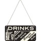 Plaque en métal 10 X 20 cm à suspendre : Drinks (Boissons)
