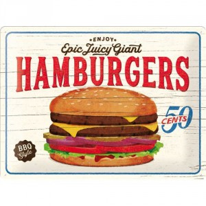 Plaque en métal 30 X 40 cm : Publicité Hamburger