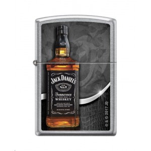 Briquet essence ZIPPO bouteille de Jack Daniel's sur un fond "street chrome"