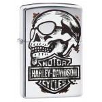 Briquet essence Zippo Harley-Davidson logo bar and shield et tête de mort fond "high polish chrome"