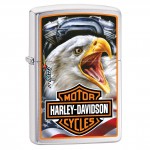 Briquet essence Zippo Harley-Davidson Mazzi logo bar and shield aigle drapeau et moteur fond "brushed chrome"