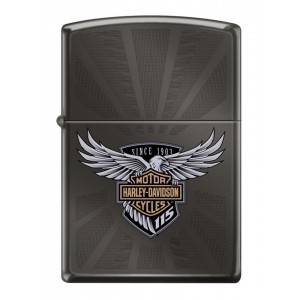 Briquet essence Zippo Harley-Davidson anniversaire 115 ans Bar & Shield ailé fond "black ice"
