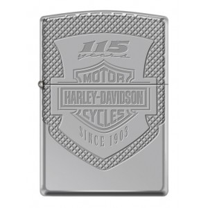 Briquet essence Zippo Harley-Davidson anniversaire 115 ans logo gravé sur fond "high polish chrome" version Armor