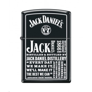 Briquet essence ZIPPO pêle-mêle de slogans et de logos Jack Daniel's sur fond "black matte"