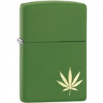 Briquet essence Zippo feuille de marijuana fond "green matte"