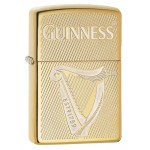 Briquet essence Zippo logo Guinness harpe avec texture fond "high polish brass"