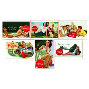 Série N°1 de 6 magnets différents de publicités anciennes (vintage) Coca-Cola