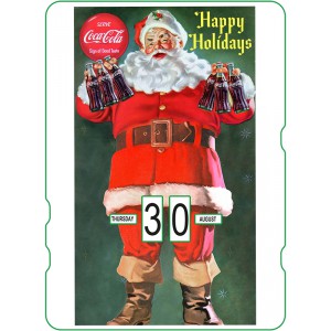 Calendrier perpétuel cartonné Coca-Cola : Père Noël qui souhaite de joyeuses vacances
