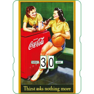 Calendrier perpétuel cartonné Coca-Cola : 2 basketteuses font une pause
