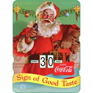 Calendrier perpétuel cartonné Coca-Cola : Portrait du Père Noël souriant