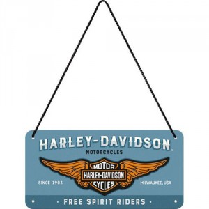 Plaque en métal 10 X 20 cm à suspendre : Harley-Davidson depuis 1903 sur fond bleu
