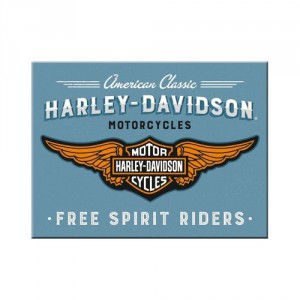 Magnet 8 x 6 cm Harley-Davidson logo sur fond bleu