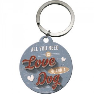 Porte-clés rond : Love and dog (Amour et chien)