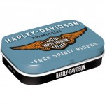 Boîte à pilules Harley-Davidson : logo de la marque sur fond bleu