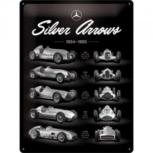 Plaque en métal 30 X 40 cm : Mercedes-Benz Silver Arrow 1934-1955