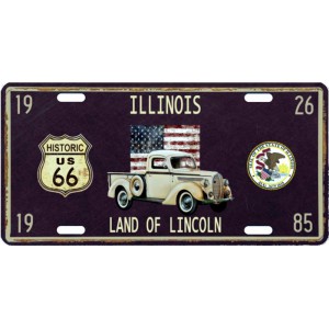 Plaque en métal 15 X 30 cm Parcours de la mythique Route 66 : Illinois