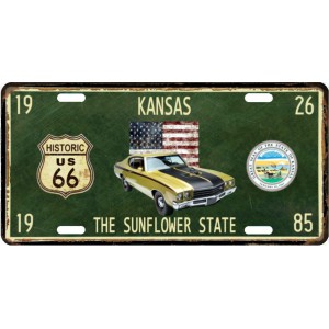 Plaque en métal 15 X 30 cm Parcours de la mythique Route 66 : Kansas