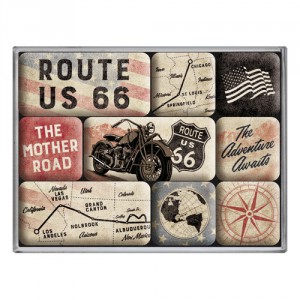Set de 9 magnets : Route 66 et ses cartes