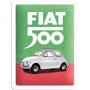 Plaque en métal 15 X 20 cm : Fiat 500 aux couleurs de l'Italie