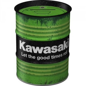 Tirelire métallique ronde en forme de baril : Kawasaki