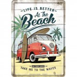 Plaque en métal 14 X 10 cm VW Volkswagen "At the beach" (à la plage)