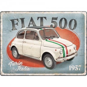 Plaque en métal 30 X 40 cm Fiat 500 Turin Italia 1957