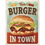 Plaque en métal 30 X 40 cm : Publicité Hamburger (Best burger in town)