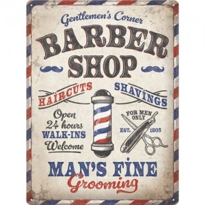 Plaque en métal 30 X 40 cm Barber Shop (barbier - coiffeur)