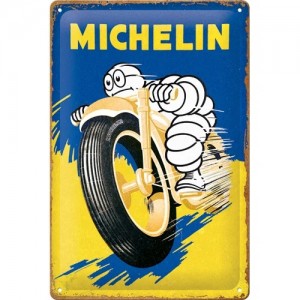 Plaque en métal 20 X 30 cm Michelin (pneus) et Bibendum à moto