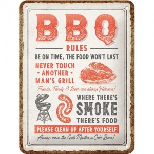 Plaque en métal 15 X 20 cm "BBQ Rules" (Règles du barbecue)