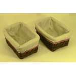 Panier rectangulaire en rotin et tissu avec bord vichy - petit modèle (2 pces)